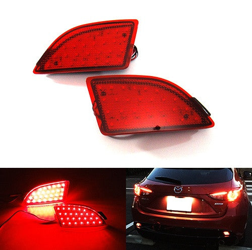 2x LED Bumper Reflector Assembly Red lens Tail Brake Light Red 2014-up Axela Mazda 3 Hatchback 5D