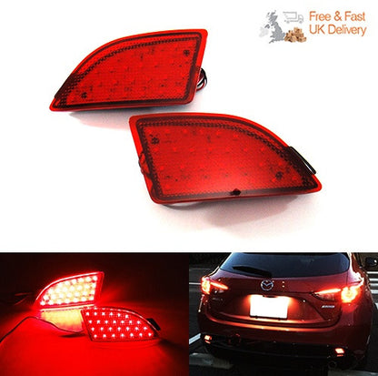 2x LED Bumper Reflector Assembly Red lens Tail Brake Light Red 2014-up Axela Mazda 3 Hatchback 5D