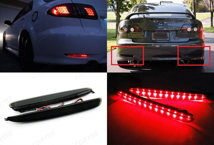 2x LED Bumper Reflector Black Smoked lens Tail Brake Light lamp Red 03-08 Mazda6 Mazda 6