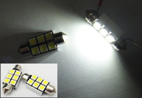 2 pieces of Error Free high power 6 SMD LED 37mm C5W 6418 Festoon bulb white