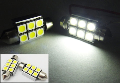 2 pieces of Error Free high power 6 SMD LED 37mm C5W 6418 Festoon bulb white