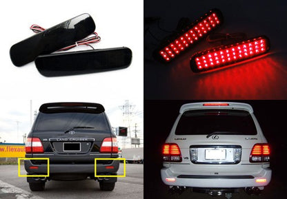 2x LED Bumper Reflector Black Smoked lens Tail Brake Light lamp Red 98-07 LX470 Land Cruiser