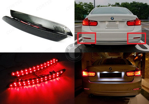 2x LED Bumper Reflector Black Smoked lens Tail Brake Light lamp Red 2012+ BMW 3-series F30 F31 F35
