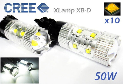 2x 3156 P27W 3157 3057 P27/7W 10X CREE XB-D LED Projector Light bulb 50W white