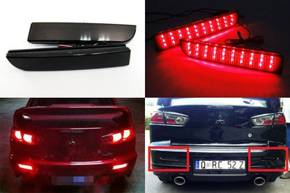 2x LED Bumper Reflector Black Smoked lens Tail Brake Light lamp Red 2008+ Mitsubishi Lancer EVO X