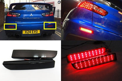2x LED Bumper Reflector Black Smoked lens Tail Brake Light lamp Red 2008+ Mitsubishi Lancer EVO X