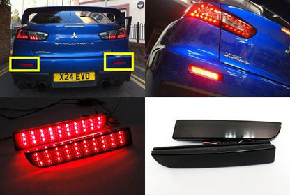 2x LED Bumper Reflector Black Smoked lens Tail Brake Light lamp Red 2008+ Mitsubishi Lancer EVO X