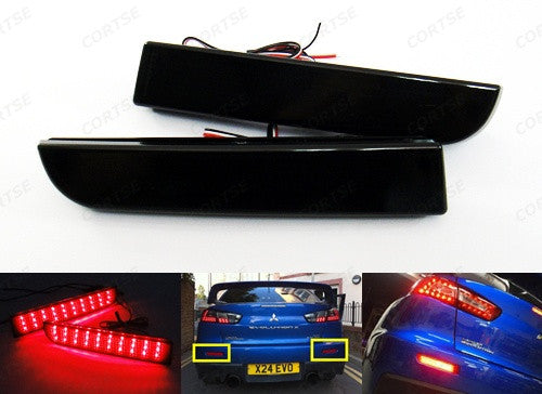 2x LED Bumper Reflector Black Smoked lens Tail Brake Light lamp Red 2008+ Mitsubishi Lancer EVO X