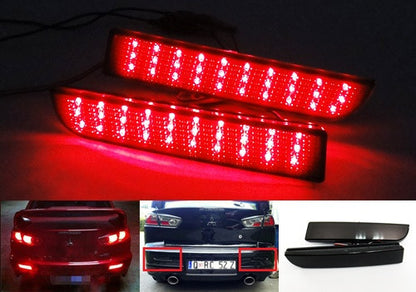 2x LED Bumper Reflector Black Smoked lens Tail Brake Light lamp Red 2008+ Mitsubishi Lancer EVO X