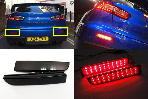2x LED Bumper Reflector Black Smoked lens Tail Brake Light lamp Red 2008+ Mitsubishi Lancer EVO X