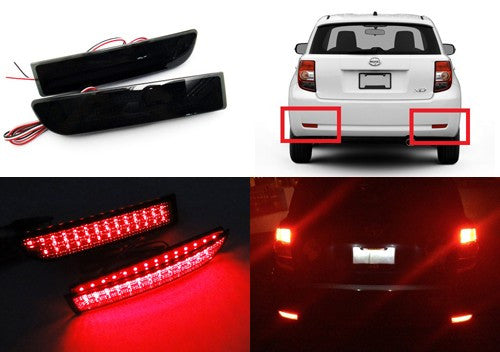 2x LED Bumper Reflector Black Smoked lens Tail Brake Light lamp Red Toyota RAV4 Scion xD