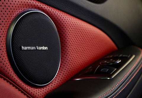 4x harman kardon style aluminium emblem badge sticker chrome 43x5mm