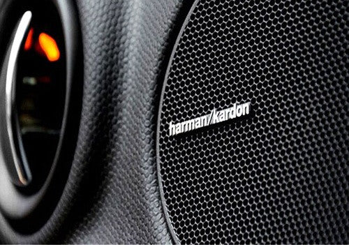 4x harman kardon style aluminium emblem badge sticker chrome 43x5mm