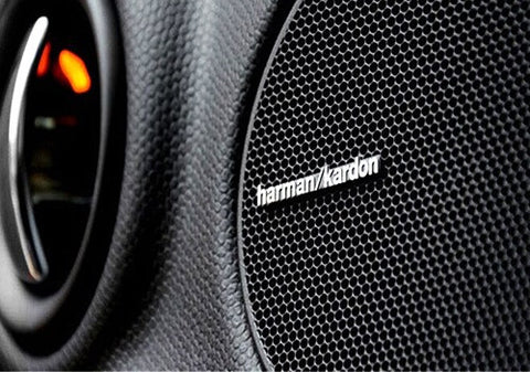 4x harman kardon style aluminium emblem badge sticker chrome 43x5mm