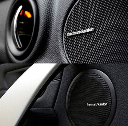 4x harman kardon style aluminium emblem badge sticker chrome 43x5mm