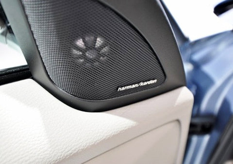 4x harman kardon style aluminium emblem badge sticker chrome 43x5mm
