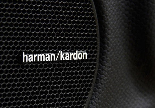 4x harman kardon style aluminium emblem badge sticker chrome 43x5mm