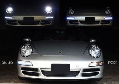 LED Daytime Running Light Fog Sidelight White Amber Turn Signal Indicator Kit Chrome Clear Porsche 997 Gen1
