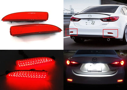 2x LED Bumper Reflector Assembly Red lens Tail Brake Light Red Mazda 3 5 6