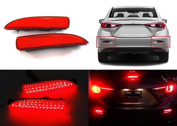2x LED Bumper Reflector Assembly Red lens Tail Brake Light Red Mazda 3 5 6