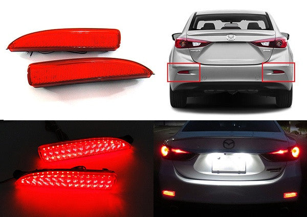 2x LED Bumper Reflector Assembly Red lens Tail Brake Light Red Mazda 3 5 6
