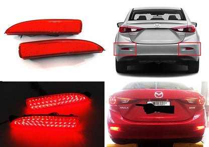 2x LED Bumper Reflector Assembly Red lens Tail Brake Light Red Mazda 3 5 6