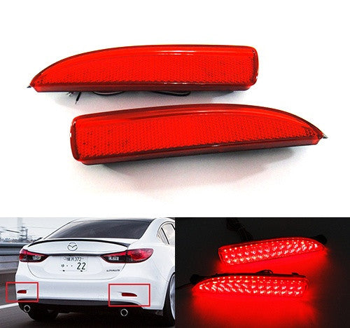2x LED Bumper Reflector Assembly Red lens Tail Brake Light Red Mazda 3 5 6