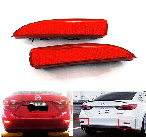 2x LED Bumper Reflector Assembly Red lens Tail Brake Light Red Mazda 3 5 6