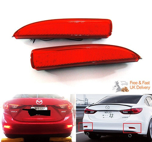 2x LED Bumper Reflector Assembly Red lens Tail Brake Light Red Mazda 3 5 6