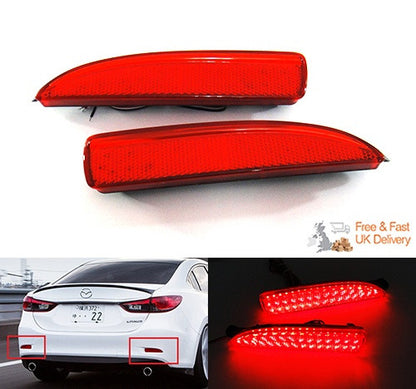 2x LED Bumper Reflector Assembly Red lens Tail Brake Light Red Mazda 3 5 6