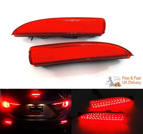 2x LED Bumper Reflector Assembly Red lens Tail Brake Light Red Mazda 3 5 6