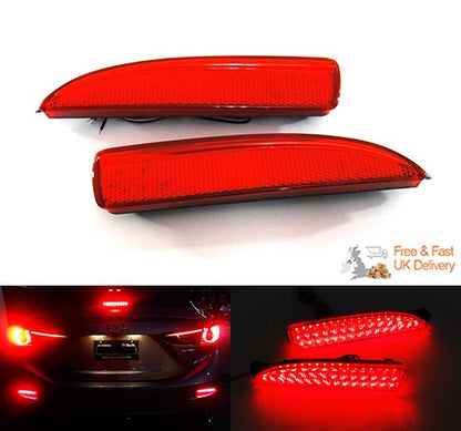 2x LED Bumper Reflector Assembly Red lens Tail Brake Light Red Mazda 3 5 6