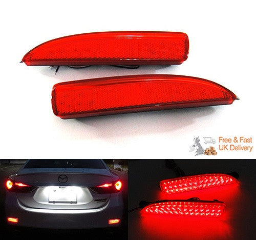 2x LED Bumper Reflector Assembly Red lens Tail Brake Light Red Mazda 3 5 6