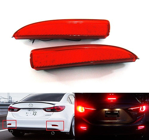 2x LED Bumper Reflector Assembly Red lens Tail Brake Light Red Mazda 3 5 6