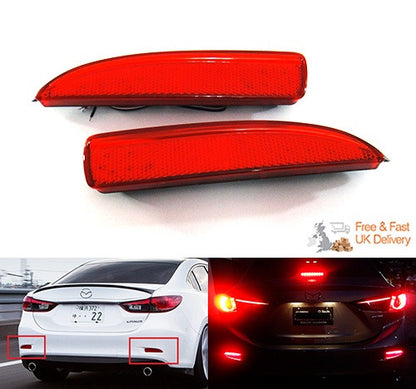 2x LED Bumper Reflector Assembly Red lens Tail Brake Light Red Mazda 3 5 6