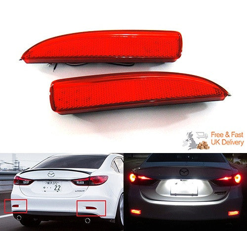 2x LED Bumper Reflector Assembly Red lens Tail Brake Light Red Mazda 3 5 6
