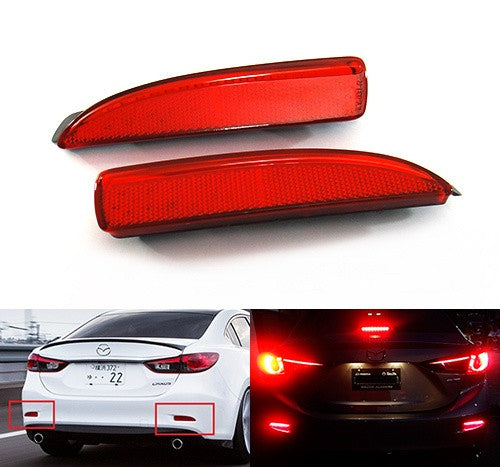 2x LED Bumper Reflector Assembly Red lens Tail Brake Light Red Mazda 3 5 6