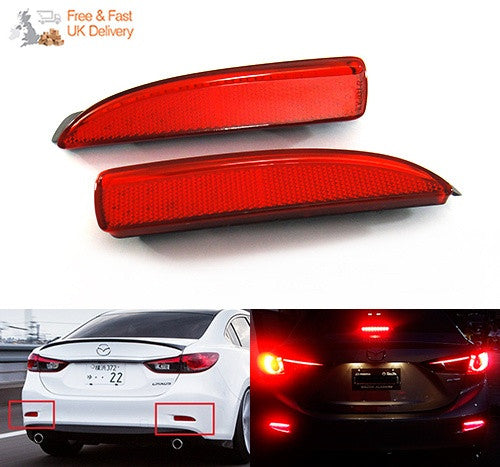 2x LED Bumper Reflector Assembly Red lens Tail Brake Light Red Mazda 3 5 6