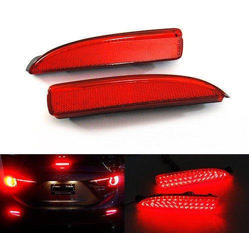 2x LED Bumper Reflector Assembly Red lens Tail Brake Light Red Mazda 3 5 6