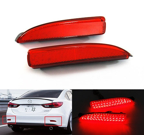 2x LED Bumper Reflector Assembly Red lens Tail Brake Light Red Mazda 3 5 6