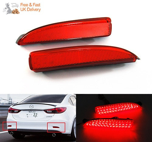 2x LED Bumper Reflector Assembly Red lens Tail Brake Light Red Mazda 3 5 6