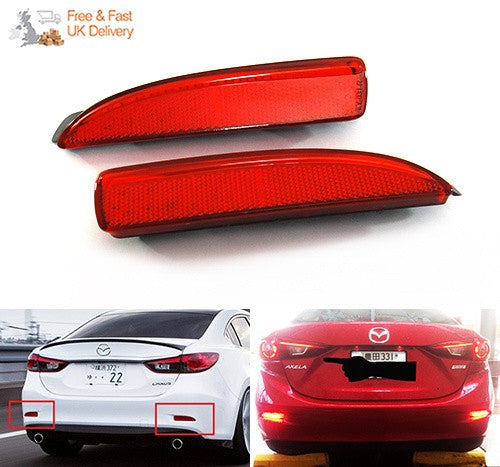 2x LED Bumper Reflector Assembly Red lens Tail Brake Light Red Mazda 3 5 6