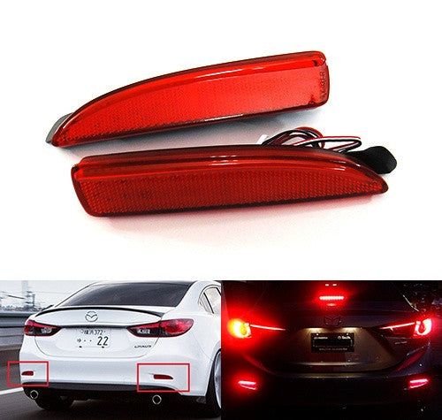 2x LED Bumper Reflector Assembly Red lens Tail Brake Light Red Mazda 3 5 6