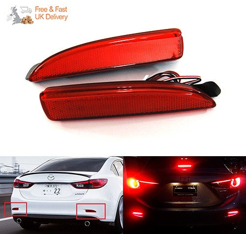 2x LED Bumper Reflector Assembly Red lens Tail Brake Light Red Mazda 3 5 6