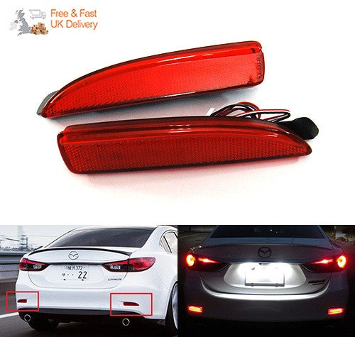 2x LED Bumper Reflector Assembly Red lens Tail Brake Light Red Mazda 3 5 6