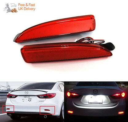 2x LED Bumper Reflector Assembly Red lens Tail Brake Light Red Mazda 3 5 6