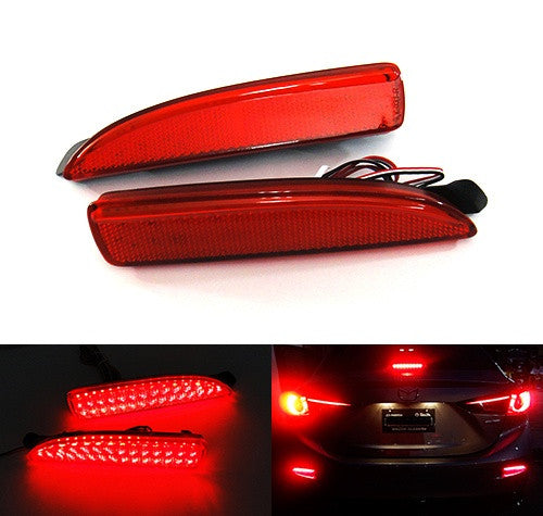 2x LED Bumper Reflector Assembly Red lens Tail Brake Light Red Mazda 3 5 6