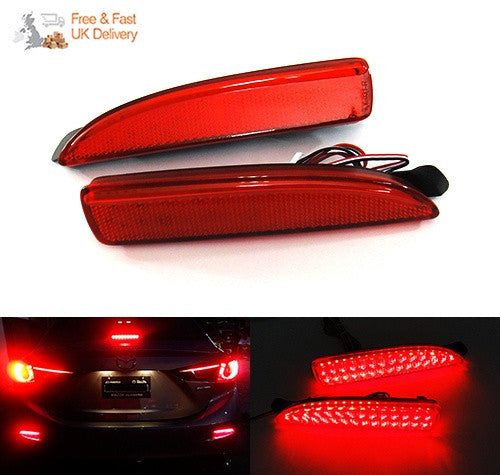 2x LED Bumper Reflector Assembly Red lens Tail Brake Light Red Mazda 3 5 6