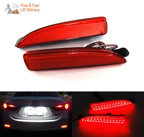 2x LED Bumper Reflector Assembly Red lens Tail Brake Light Red Mazda 3 5 6