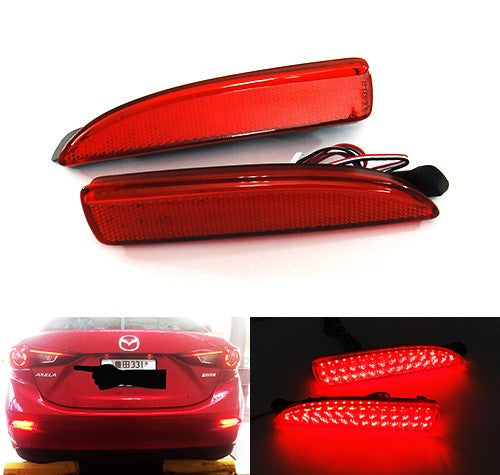 2x LED Bumper Reflector Assembly Red lens Tail Brake Light Red Mazda 3 5 6
